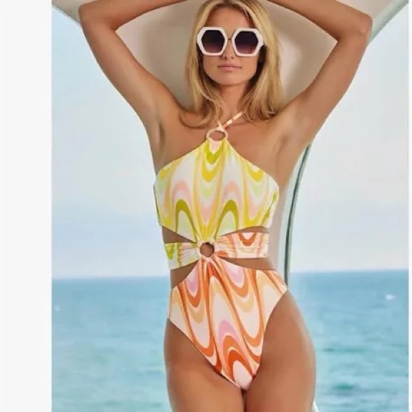 BECCA Other - BECCA Multicolor Retro Wave One-Piece Swimsuit - Orange, Pink, Yellow